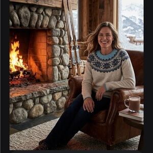 Tabitha Webb large Women's Cream and Blue Nordic Sweater sold @ Anthropologie